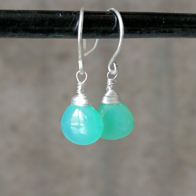 Chrysopras Chalcedon Ohrringe, Silber Zierliche Geschenke Für Sie von AjlaJewelz
