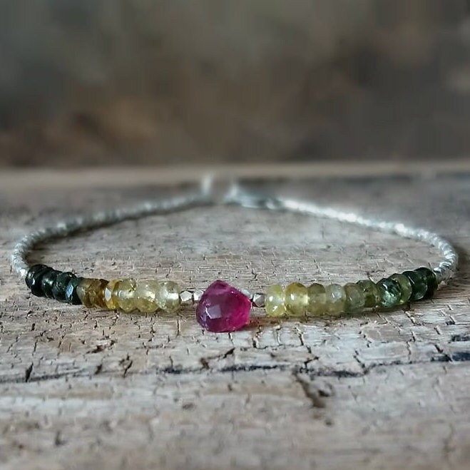 Wassermelonenturmalin Und Karen Hill Silber Perlen Armband, Ombre Oktober Schmuck von AjlaJewelz