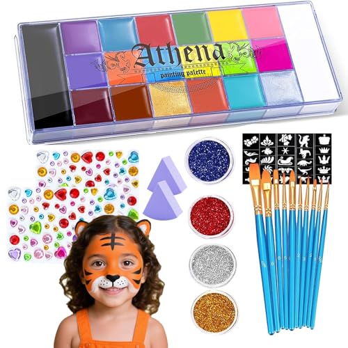 Ajuanbazha Kinderschminke Set, 20 Farben Schminkpalette, Waschbare Gesichtsfarben für Kinder, Fasching, Karneval, Halloween Make-Up & Bodypainting von Ajuanbazha