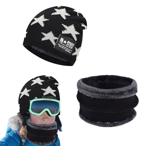 Ajuanbazha Wintermütze Kindermütze Set Junge, Mütze und Kinder Set, Warme Beanie Mütze und Loop, Dickem Warmem Futter Geschenk für Junge Mädch 5-10 Jahre von Ajuanbazha