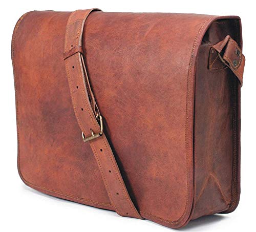 Ajuny Ledertaschen Vintage weiches Leder Messenger Braun Echt Laptop Umhängetasche Echt Aktentasche von Ajuny