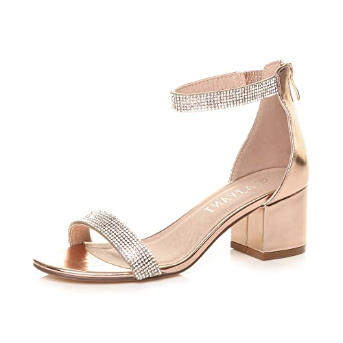 Damen Mitte Blockabsatz Knöchelriemen Peep Toe Riemchensandalen Größe 6 39 von Ajvani