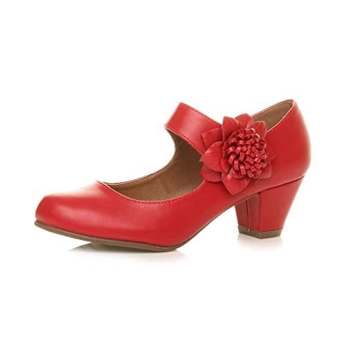 Ajvani Damen Mitte Blockabsatz Lederfutter Komfort Blume Mary Jane Schuhe Größe 5 38 von Ajvani