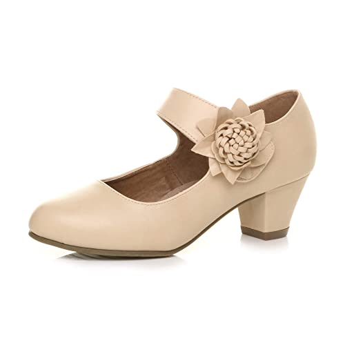 Ajvani Damen Mitte Blockabsatz Lederfutter Komfort Blume Mary Jane Schuhe Größe 7 40 von Ajvani