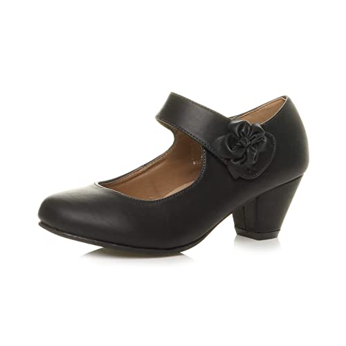 Ajvani Damen Mitte Blockabsatz Lederfutter Komfort Blume Mary Jane Schuhe Größe 7 40 von Ajvani