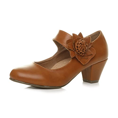 Ajvani Damen Mitte Blockabsatz Lederfutter Komfort Blume Mary Jane Schuhe Größe 8 41 von Ajvani