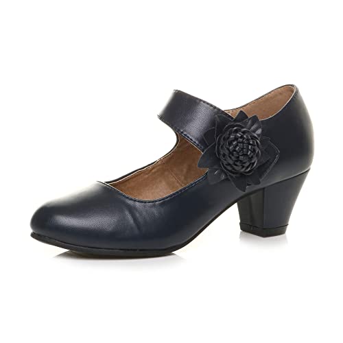 Ajvani Damen Mitte Blockabsatz Lederfutter Komfort Blume Mary Jane Schuhe Größe 8 41 von Ajvani