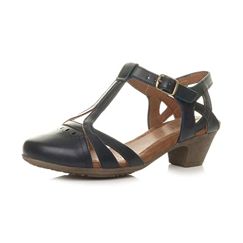 Damen Mitte Blockabsatz T-Riemen Ausgeschnitten Brogues Pumps Sandalen Größe 3 36 von Ajvani