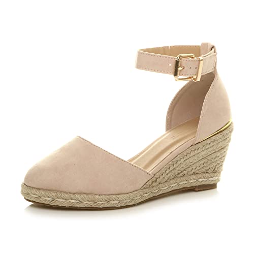 Ajvani Damen Mittlerer Keilabsatz Knöchelriemen Espadrille Plateausandalen Größe 3 36 von Ajvani