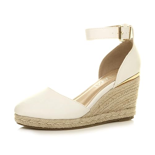 Ajvani Damen Mittlerer Keilabsatz Knöchelriemen Espadrille Plateausandalen Größe 5 38 von Ajvani