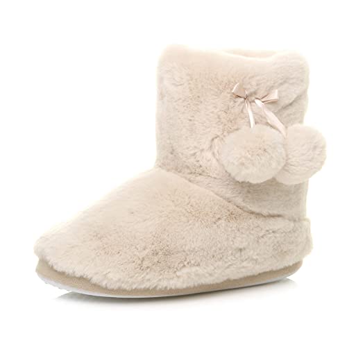 Ajvani Damen Winter Pompon Pelzgefüttert Komfort Gestrickt Stiefeletten Hausschuhe Booties Größe 5 38 von Ajvani