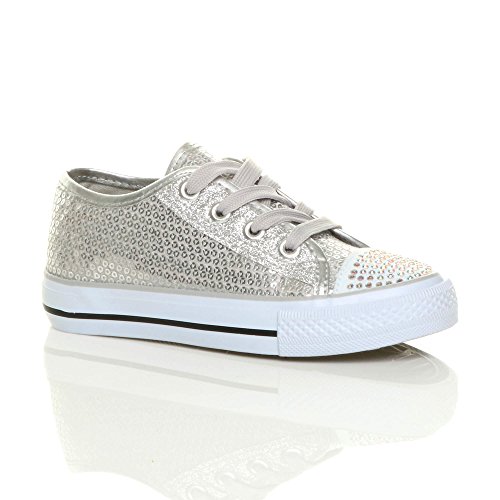 Ajvani Mädchen Glitzern Paillette Schnüren Plimsolls Turnschuhe Sneaker Größe 7 von Ajvani