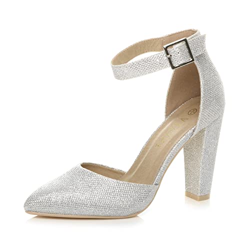 Damen Hochblockabsatz Mode Schnalle Spitz Pumps Knöchelriemen Schuhe Größe 5 38 von Ajvani