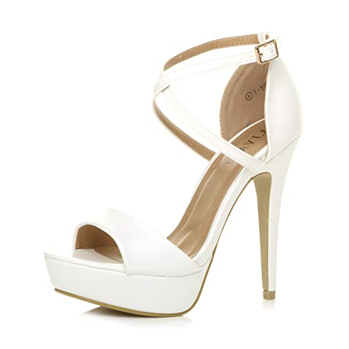 Damen Hoher Absatz Gekreuzten Riemchen Peep Toe Plateau Sandalen Größe 3 36 von Ajvani