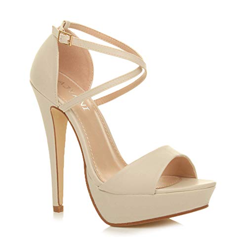 Damen Hoher Absatz Gekreuzten Riemchen Peep Toe Plateau Sandalen Größe 5 38 von Ajvani