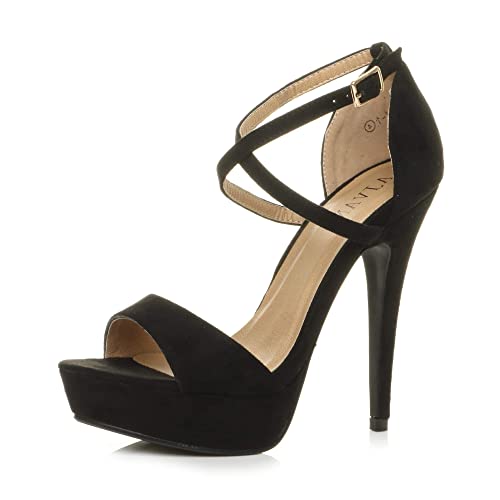 Damen Hoher Absatz Gekreuzten Riemchen Peep Toe Plateau Sandalen Größe 6 39 von Ajvani