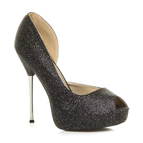 Damen Hoher Absatz Offene Seite Glitzer Peep Toe Plateauschuhe Pumps Größe 5 38 von Ajvani