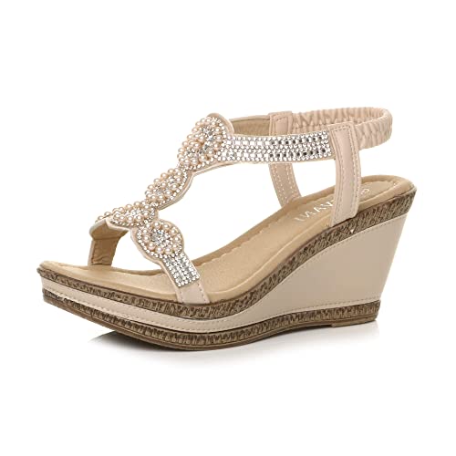 Damen Hoher Keilabsatz Diamant T-Riemen Espadrille Plateausandalen Größe 4 37 von Ajvani