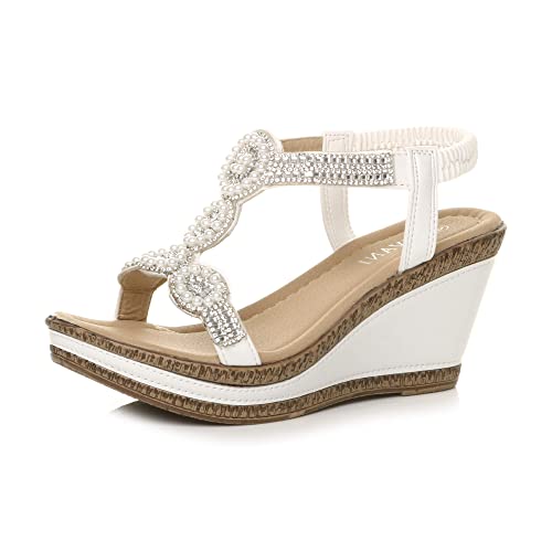 Damen Hoher Keilabsatz Diamant T-Riemen Espadrille Plateausandalen Größe 6 39 von Ajvani