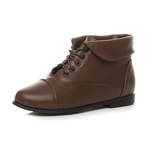 Damen Kleine Absatz Flach Schnüren Umklappen Altmodische Stiefeletten Größe 5 38 von Ajvani
