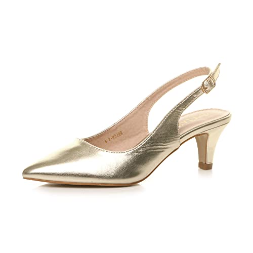 Damen Kleiner Absatz Party Abend Hochzeit 50er Slingback Schnalle Spitz Schuhe mit Offenem Rücken Größe 6 39 von Ajvani