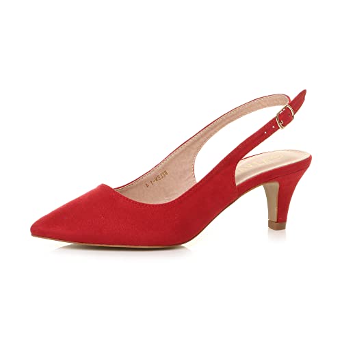 Damen Kleiner Absatz Party Abend Hochzeit 50er Slingback Schnalle Spitz Schuhe mit Offenem Rücken Größe 6 39 von Ajvani