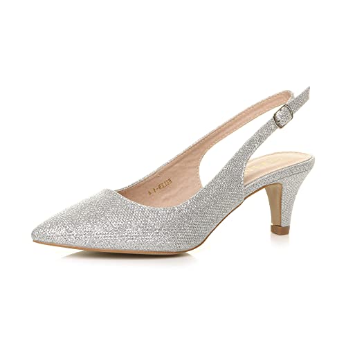 Damen Kleiner Absatz Party Abend Hochzeit 50er Slingback Schnalle Spitz Schuhe mit Offenem Rücken Größe 7 40 von Ajvani