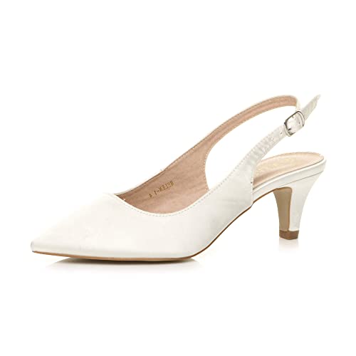 Damen Kleiner Absatz Party Abend Hochzeit 50er Slingback Schnalle Spitz Schuhe mit Offenem Rücken Größe 8 41 von Ajvani