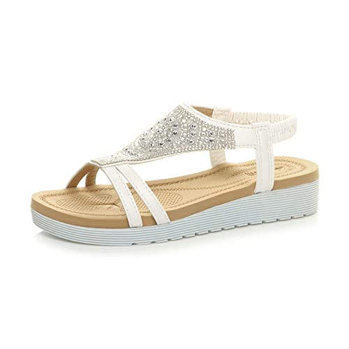 Ajvani Damen kleiner Keilabsatz Flachform Diamant T-Strap Plattform Slingback-Sandalen Größe 7 40 von Ajvani