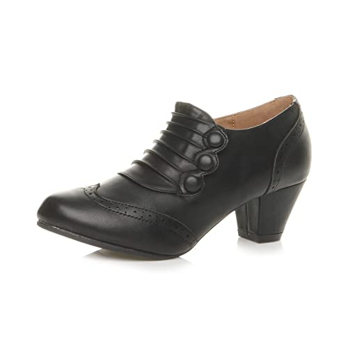 Damen Mitte Blockabsatz Knopf Elegant Arbeit Brogue Stiefeletten Größe 6 39 von Ajvani