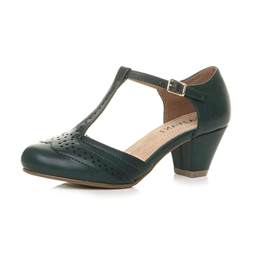 Damen Mitte Blockabsatz T-Riemen Ausgeschnitten Brogues Pumps Sandalen Größe 4 37 von Ajvani