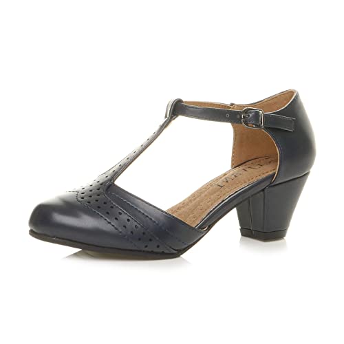 Damen Mitte Blockabsatz T-Riemen Ausgeschnitten Brogues Pumps Sandalen Größe 5 38 von Ajvani