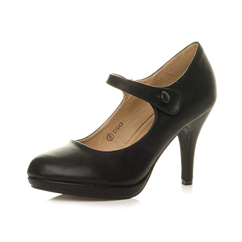 Damen Mittel Hoher Absatz Mary Jane Riemen Abend Elegant Pumps Schuhe Größe 5 38 von Ajvani