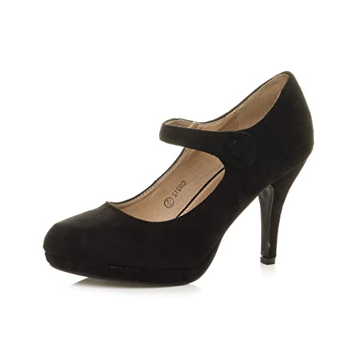 Damen Mittel Hoher Absatz Mary Jane Riemen Abend Elegant Pumps Schuhe Größe 5 38 von Ajvani