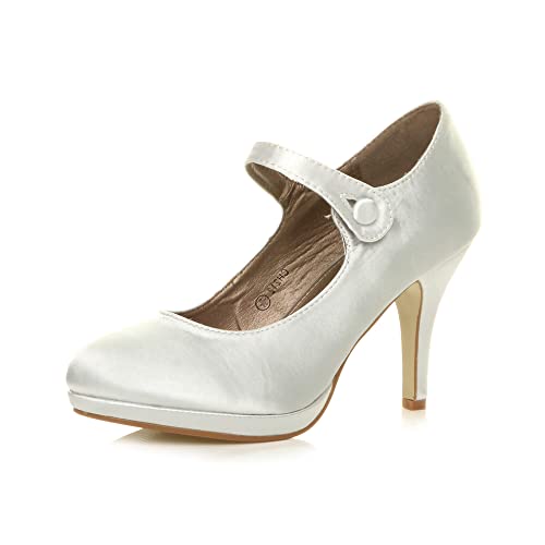 Damen Mittel Hoher Absatz Mary Jane Riemen Abend Elegant Pumps Schuhe Größe 5 38 von Ajvani