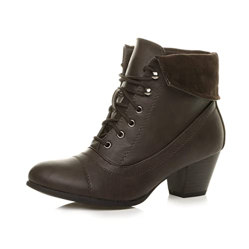 Damen Mittlere Absatz Pelzkragen Winter Schnüren Stiefeletten Größe 7 40 von Ajvani