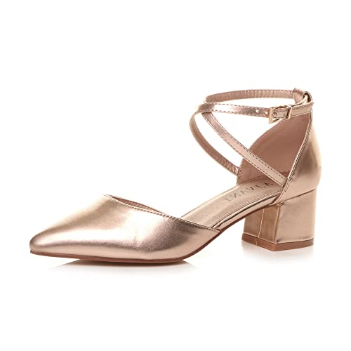 Damen Mittlerer Blockabsatz Gekreuzte Riemen Zweiteilig Mary-Jane-Schuhe Pumps Sandalen Größe 7 40 von Ajvani