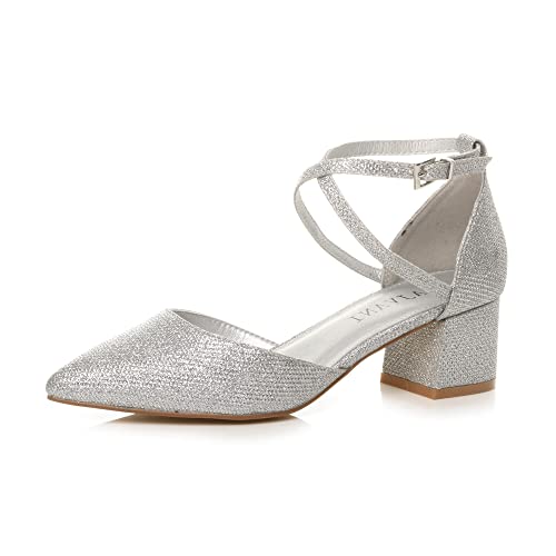 Damen Mittlerer Blockabsatz Gekreuzte Riemen Zweiteilig Mary-Jane-Schuhe Pumps Sandalen Größe 7 40 von Ajvani