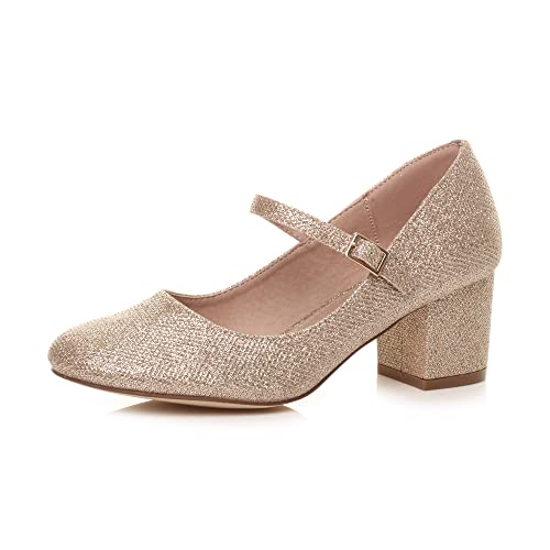 Damen Mittlerer Blockabsatz Riemen Arbeit Abend Brautjungfer Hochzeit Party Mary-Jane-Schuhe Pumps Größe 4 37 von Ajvani