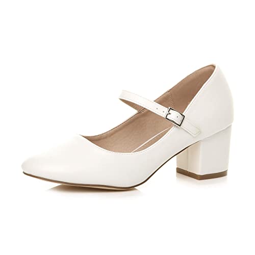 Damen Mittlerer Blockabsatz Riemen Arbeit Abend Brautjungfer Hochzeit Party Mary-Jane-Schuhe Pumps Größe 4 37 von Ajvani