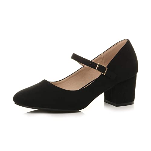 Damen Mittlerer Blockabsatz Riemen Arbeit Abend Brautjungfer Hochzeit Party Mary-Jane-Schuhe Pumps Größe 5 38 von Ajvani