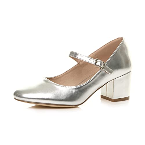 Damen Mittlerer Blockabsatz Riemen Arbeit Abend Brautjungfer Hochzeit Party Mary-Jane-Schuhe Pumps Größe 5 38 von Ajvani