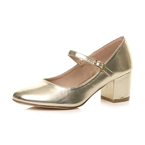 Damen Mittlerer Blockabsatz Riemen Arbeit Abend Brautjungfer Hochzeit Party Mary-Jane-Schuhe Pumps Größe 6 39 von Ajvani