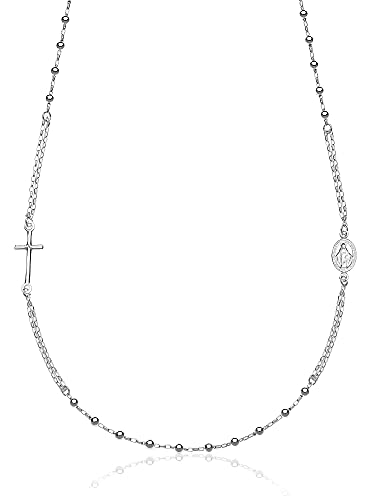 AKA Gioielli® - 925 Silber Rosenkranz Halskette Choker mit Jungfrau Maria und Kreuz für damen und herren von AKA Gioielli