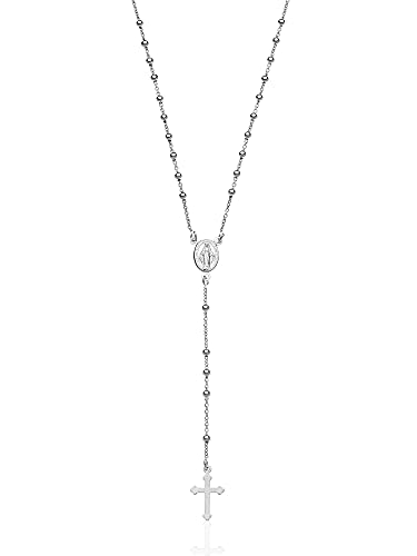 AKA Gioielli® - 925 Silber Rosenkranz Halskette mit Jungfrau Maria und Kreuz anhänger für damen von AKA Gioielli