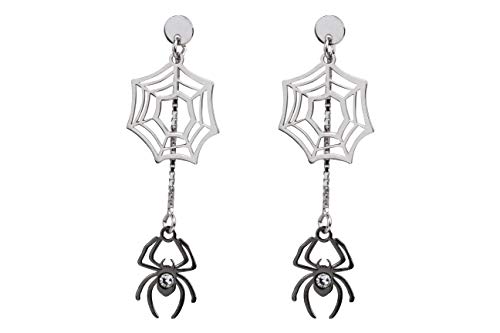 Aka Gioielli® - Damen Ohrringe Hängend Spinne und Spinnennetz 925 Sterling Silber Rhodiniert Swarovski Kristalle Halloween Anhänger von AKA Gioielli