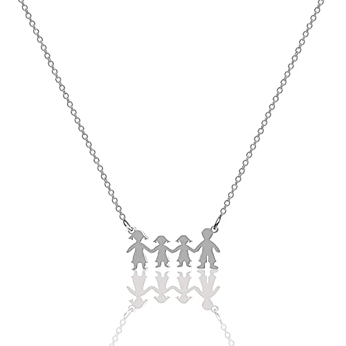 AKA Gioielli® - Familien Halskette für 4 Personen 925 Silber Rhodiniert, Anhänger mit Mutter, Vater und 2 Töchtern von AKA Gioielli