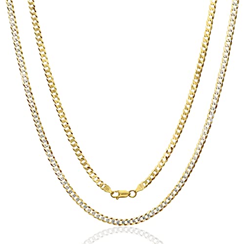 AKA Gioielli® - Herren Damen Kette 18 Karat Gold Vergoldet 925 Sterling Silber - Cuban Panzerkette 4mm mit Diamant-Finish auf einer Seite - 45 cm lang von AKA Gioielli