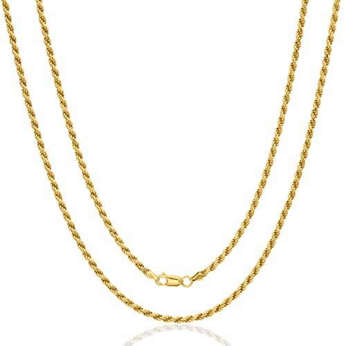 AKA Gioielli® - Herren Damen Kette 18 Karat Gold Vergoldet 925 Sterling Silber - Kordelkette 3mm - 45 cm lang von AKA Gioielli