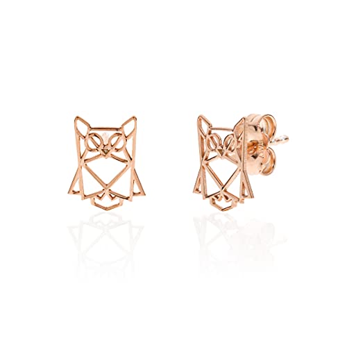 Aka Gioielli® - Origami Eulen Ohrringe Ohrstecker 925 Silber Rosegold Geschenke für Mädchen und Damen von AKA Gioielli